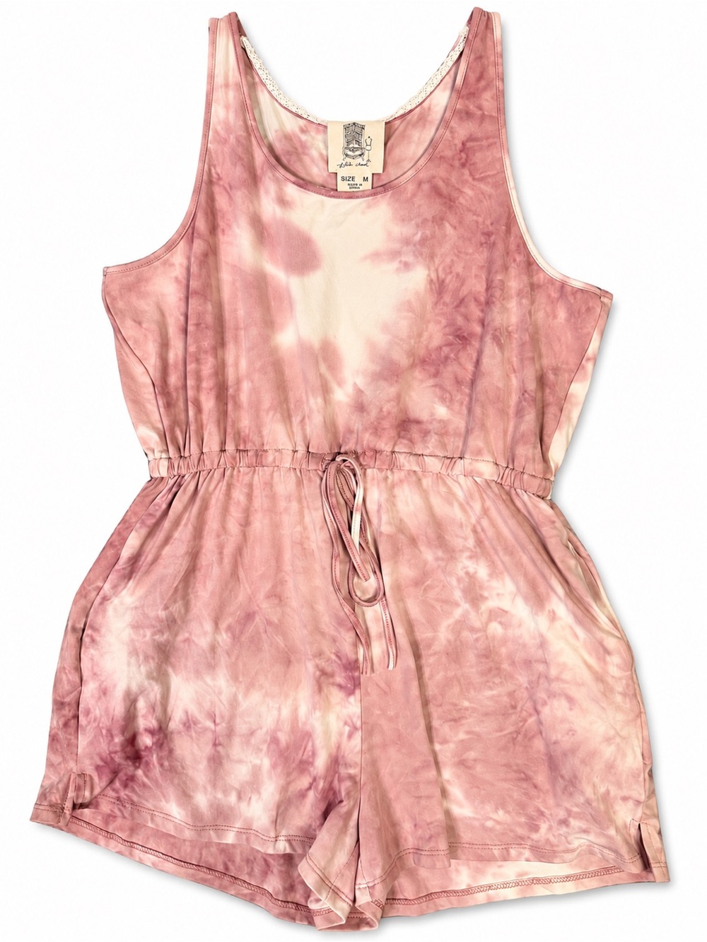Anthropologie Lili’s Closet Pink Tie-Dye Romper Size M Drawstring Sleeveless